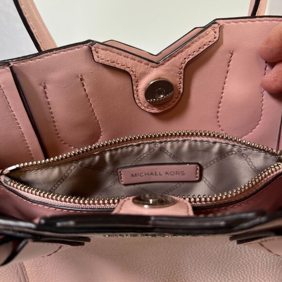 Michael Kors Small Pebbled Leather Dusty Pink Crossbody Tote Bag Purse Messenger - Picture 9 of 15